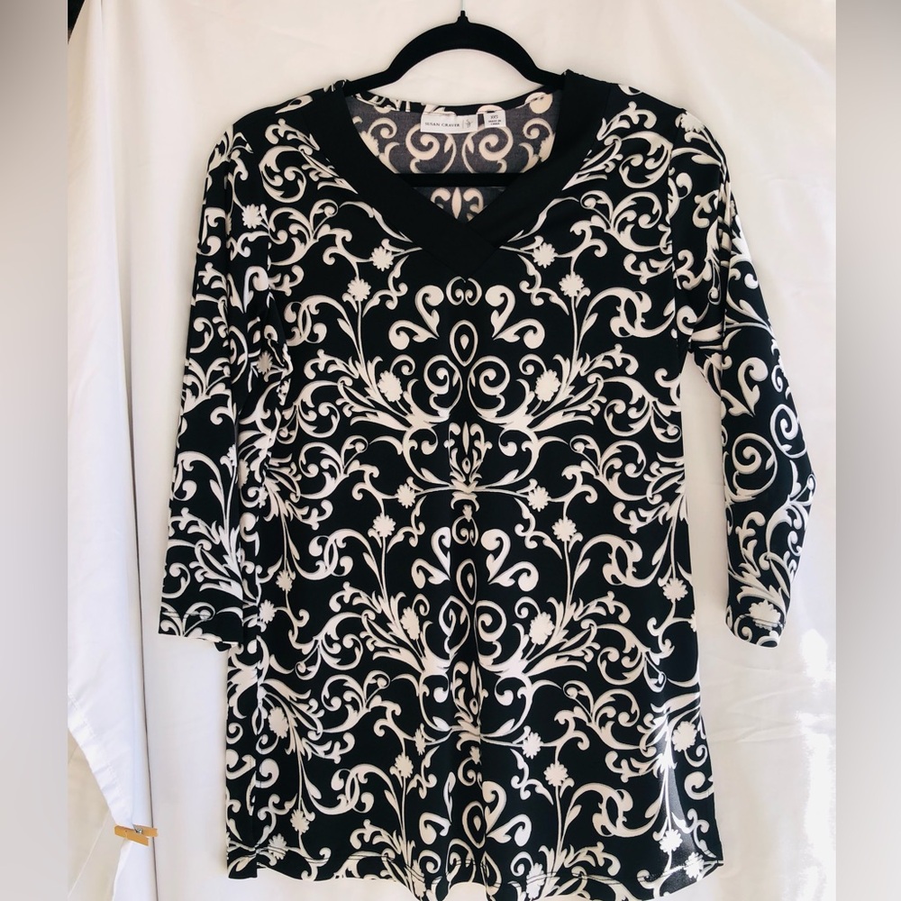 Susan Graver Women’s Black/White Pattern Tunic Top (XXS)